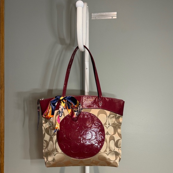 Coach Burgundy and Tan Signature Large Tote and now - Picture 2 of 9